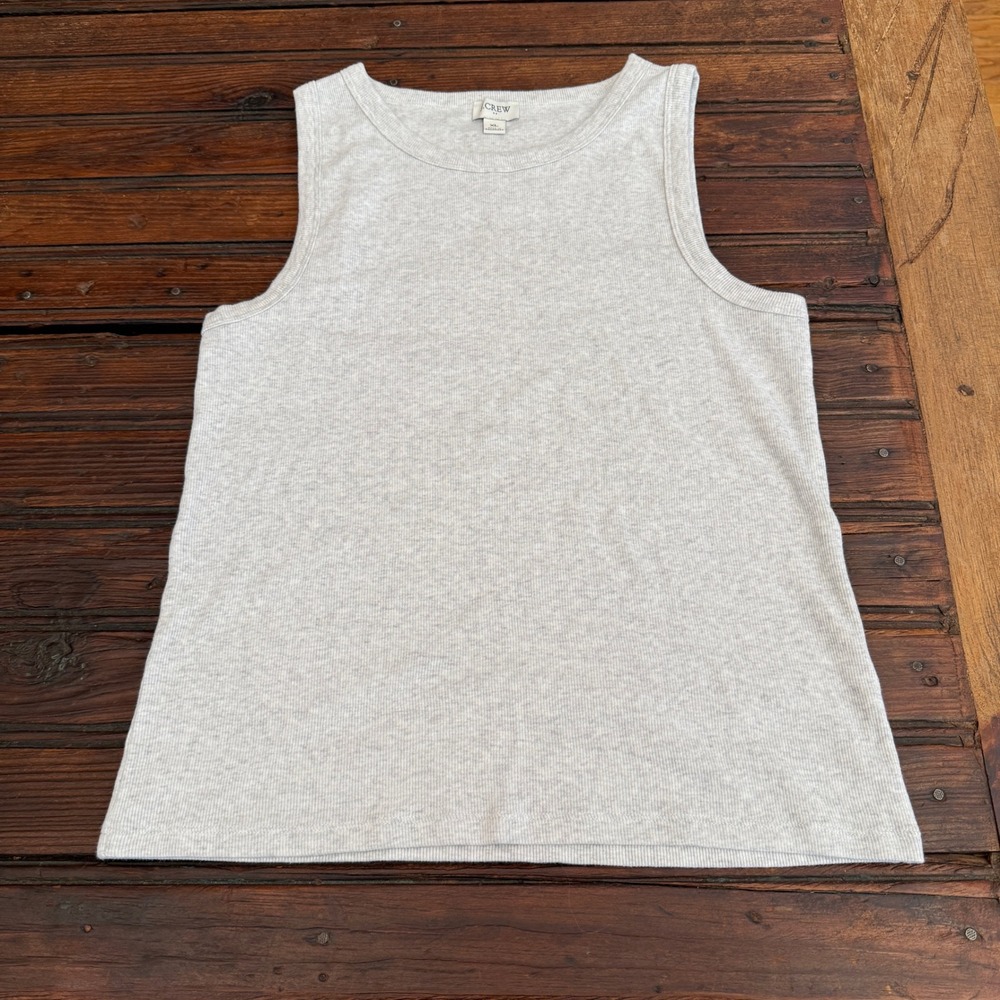 J.Crew Womens XL Gray Heathered Ribbed Knit Sleeveless Tank Top Crew Neck Basic